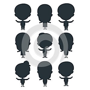 Kids silhouette happy young expression cute teenager cartoon character little kid vector illustration.