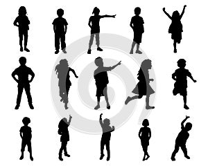 Children kids silhouette set, vector silhouette of children photo