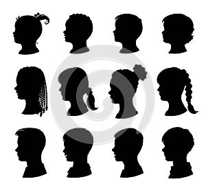 Kids silhouettes set. Collection of vector silhouettes of boys and girls.