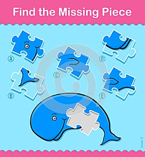 Kids cartoon Whale Find The Missing Piece Puzzle