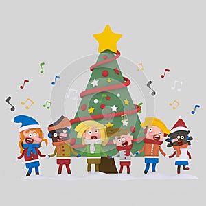 Kids singing xmas songs.3D