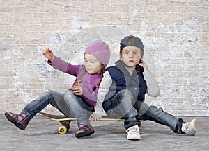 Kids on a skateboard