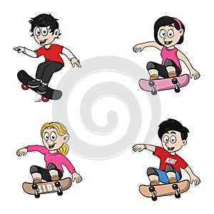 Kids Skateboarding Collection Color Illustration