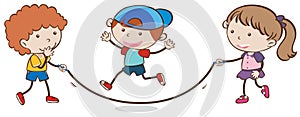 Kids Skipping Rope on White Background