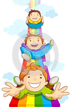 Kids SLiding on Rainbow