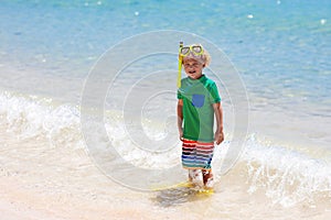 Kids snorkel. Children snorkeling in tropical sea