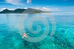 Kids snorkel. Children snorkeling in tropical sea