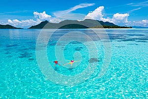 Kids snorkel. Children snorkeling in tropical sea