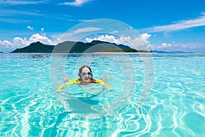 Kids snorkel. Children snorkeling in tropical sea