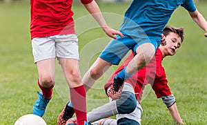 Kids soccer football - children players match on soccer field