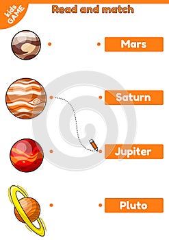 Kids space game Match english words and planets
