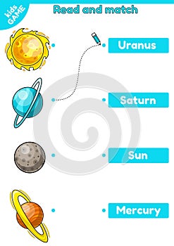 Kids space game Match english words and planets