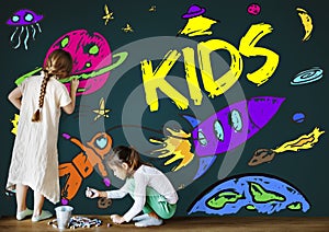 Kids Space Rocket Planet Graphic Concept