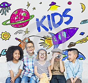 Kids Space Rocket Planet Graphic Concept