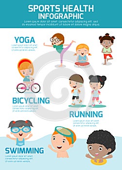 Kids With Sports Health Infographics, Sports Health concept people exercise set
