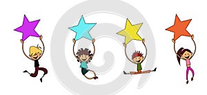 Kids with stars Happy children cartoon illustration