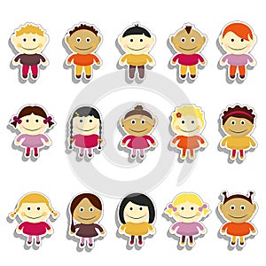 Kids sticker set vector illustration. Emoji portraits