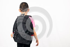 Kids student holding backpack on white background