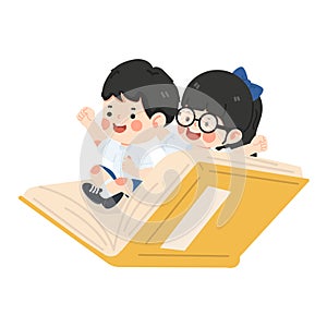 Kids student sitting on a book