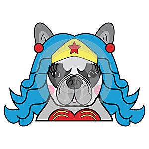 Kids style Cute French bulldog Female Dog Superhero Comic character vector in color