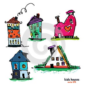 Kids style houses illustration