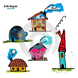 Kids style houses illustration