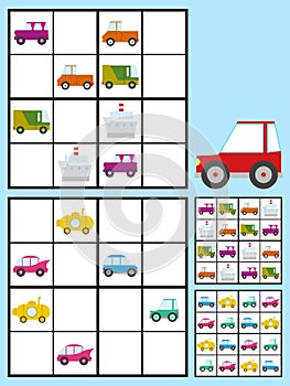 Kids sudoku puzzle with cars automobiles