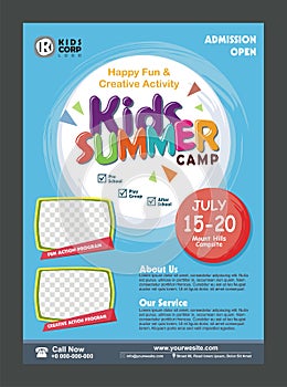 Kids Summer Camp Banner poster design template for Kids