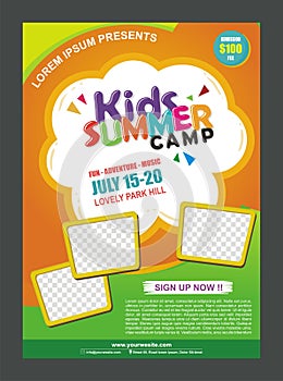 Kids Summer Camp Banner poster design template for Kids