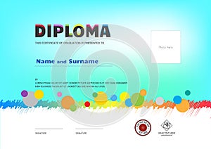 Kids Summer Camp Diploma or certificate template award ribbon an