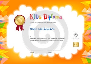 Kids Summer Camp Diploma or certificate template with seal space