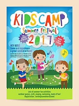 Kids summer camp education poster flyer