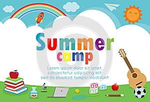 kids summer camp education Template for advertising brochure, children doing activities on camping , poster flyer template