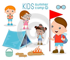 Kids summer camp, Kids on a Camping Trip.