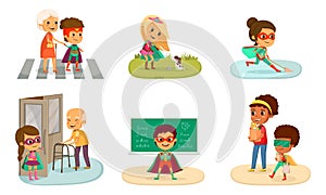 Kids Superheroes Cartoon Isolated Icon Set