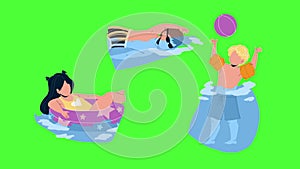 Kids Swimming And Playing In Waterpool Animation