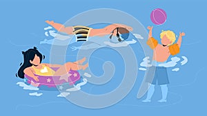 Kids Swimming And Playing In Waterpool Vector