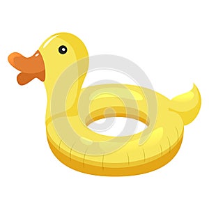 Kids swimming ring, yellow rubber duck vector illustration