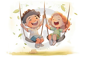 kids swinging on a tire swing, giggling