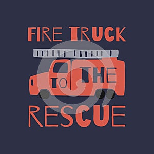 Kids t-shirt print vectors Fire Truck. Vector boys t shirt graphics in Doodle Style