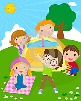 Kids and tent