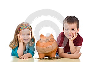 Kids with their expert piggy bank