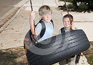 Kids and tire swing