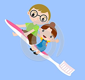 Kids and toothbrush photo