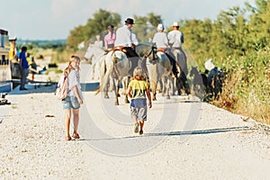 Kids tourists enjoying a trip to South of France