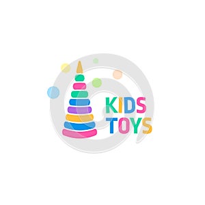 Kids toy abstract colorful cone of circles logo. Children s goods and toys store icon, vector illustration. photo