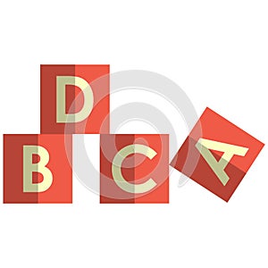 Kids toy cubes, flat vector isolated illustration. Abc blocks, alphabet cubes with letters for children development.