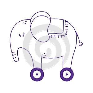 Kids toy elephant with wheels icon design white background line style