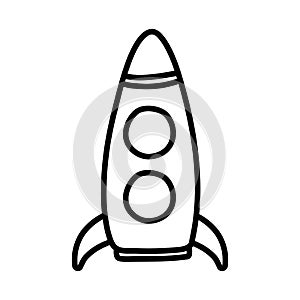 Kids toy, plastic rocket object icon thick line