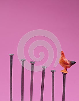 Kids toy rooster chicken climbing ladder to success